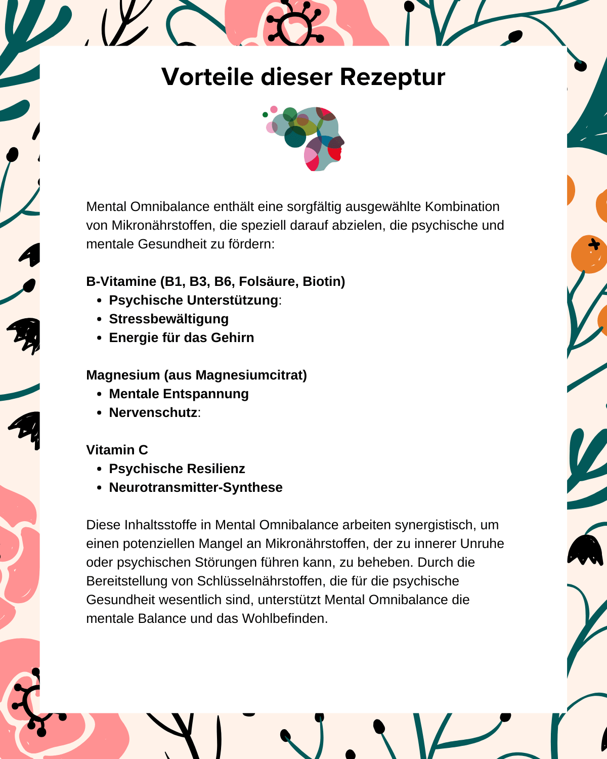 Nahrungsergänzungsmittel gegen psychische Störung, innere Unruhe und inneres Zittern, um innere Anspannung zu lösen und für eine mentale Balance mit bioaktiven B-Vitaminen, Magnesium aus Magnesiumcitrat und Vitamin C. Bestes Nahrungsergänzungsmittel gegen innere Unruhe und psychische Störung