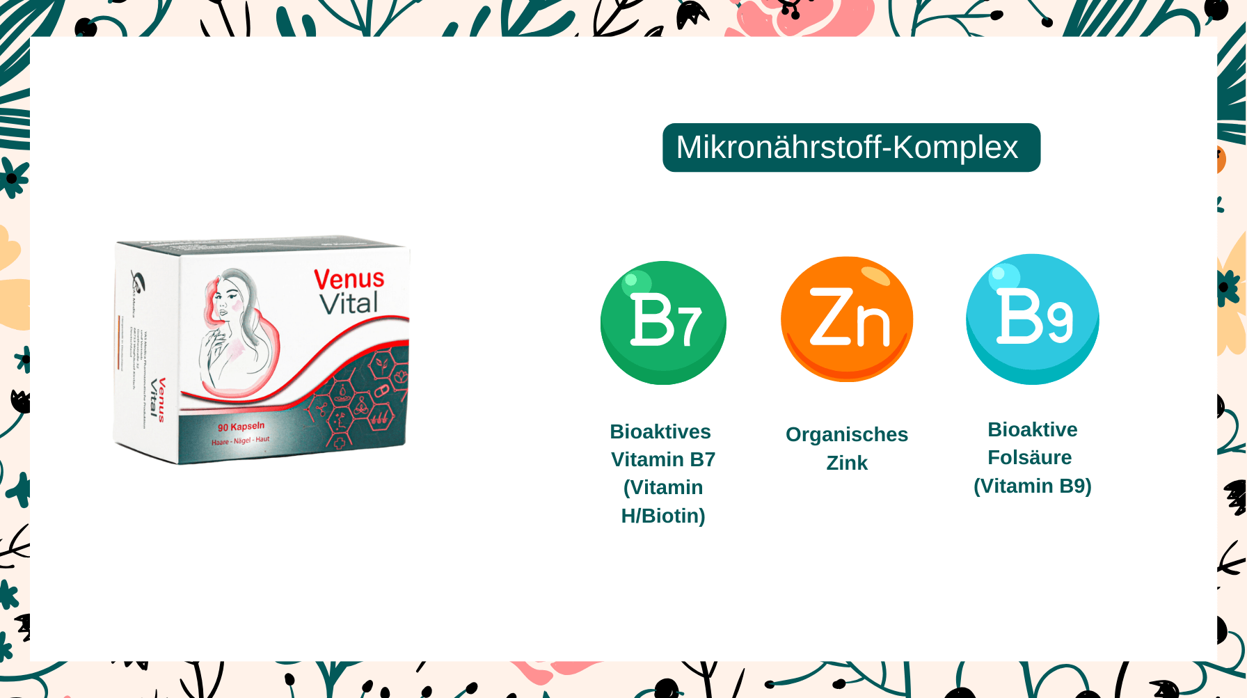 Venus Vital, Zink Kapsel, organisches Zink, bioaktives Biotin, bioaktive Folsäure für gesunde Haare Haut und Nägel, eine Nahrungsergänzungsmittel mit organischem Zink Folsäure und Biotin für starke Nägel, gesunde strahlende Haut, Reinsubstanz Nahrungsergänzungsmittel, Vitaminkomplex für gesunde Haare, Haar Vitamine, Haarkomplex, Vitaminkomplex gegen Haarausfall